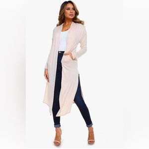 Women's Long Cardigan with Side Slits & Pockets